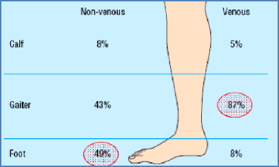 Locations of Venous vs nonvenous chronic skin ulcers