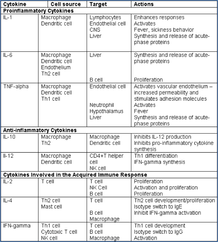 innate–adaptive link: Important Cytokines